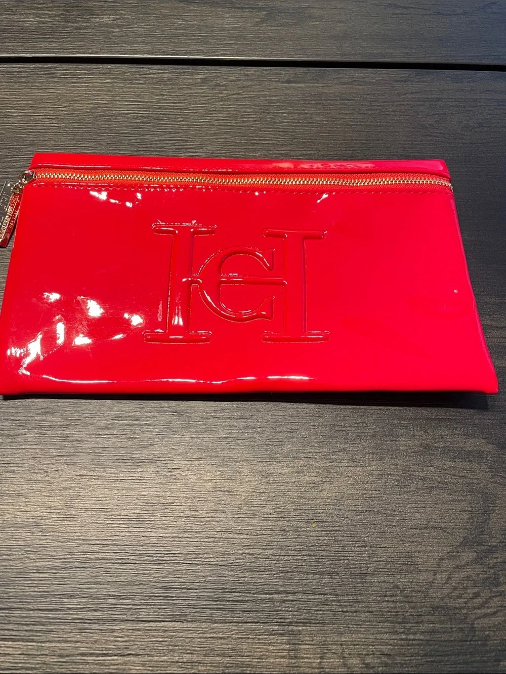 Carolina Herrera Red Patent Logo Zip Clutch